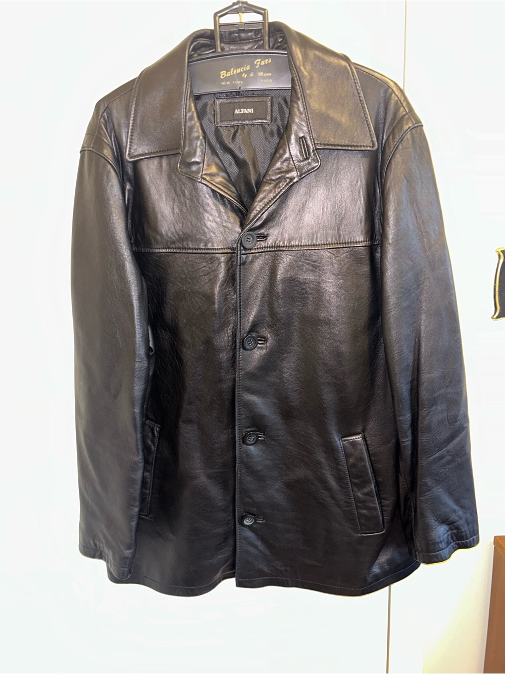 Alfani Men's Black Leather Button-Front Jacket-Size Large